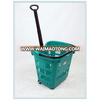 50L Supermarket rolling basket with 2 wheels, shopping basket, plastic basket